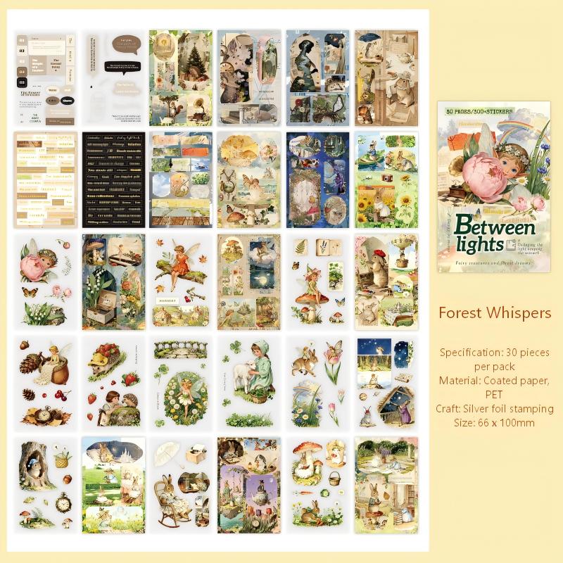 Vintage Between Lights Sticker Book (PET & Paper) -30Pcs each pack