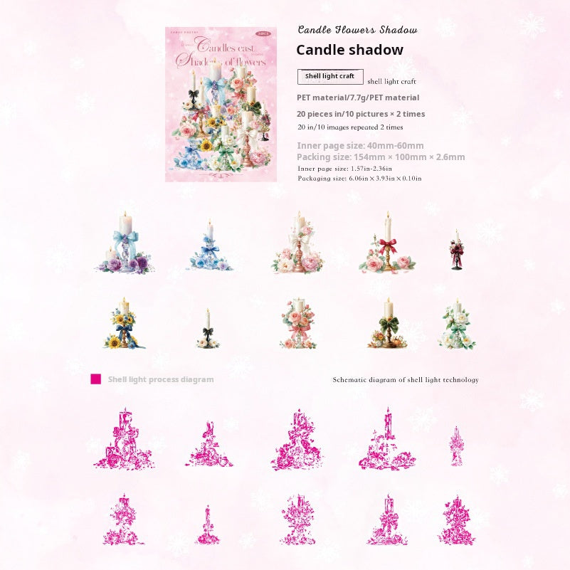 1018 Flower candle PET sticker -20Pcs each pack