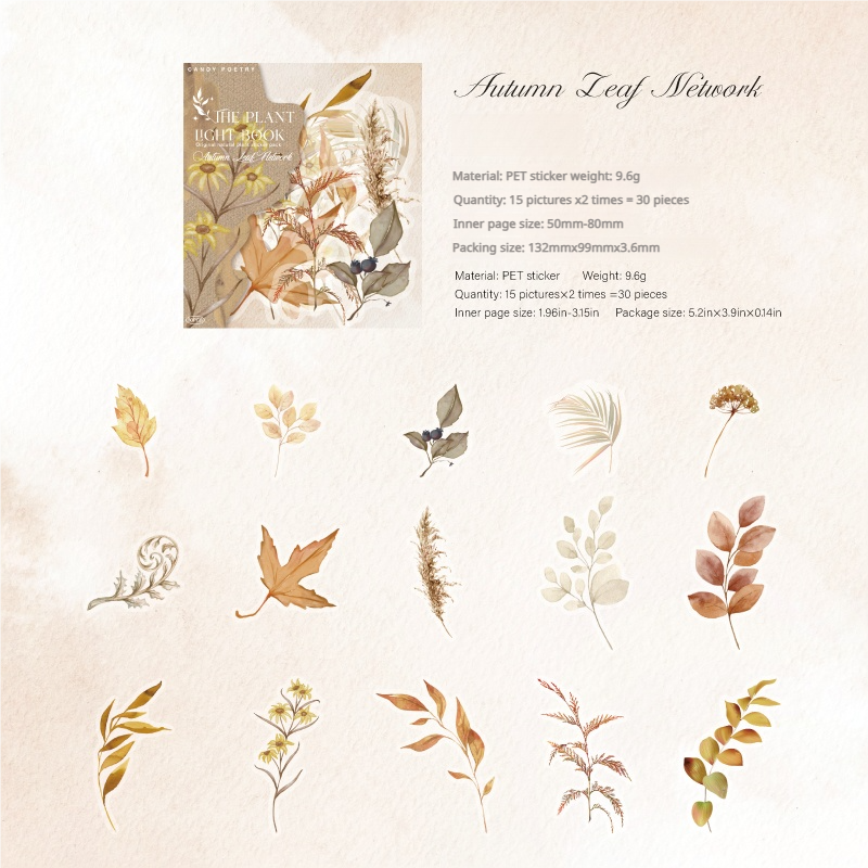 0719 Natural plants PET sticker -30Pcs each pack