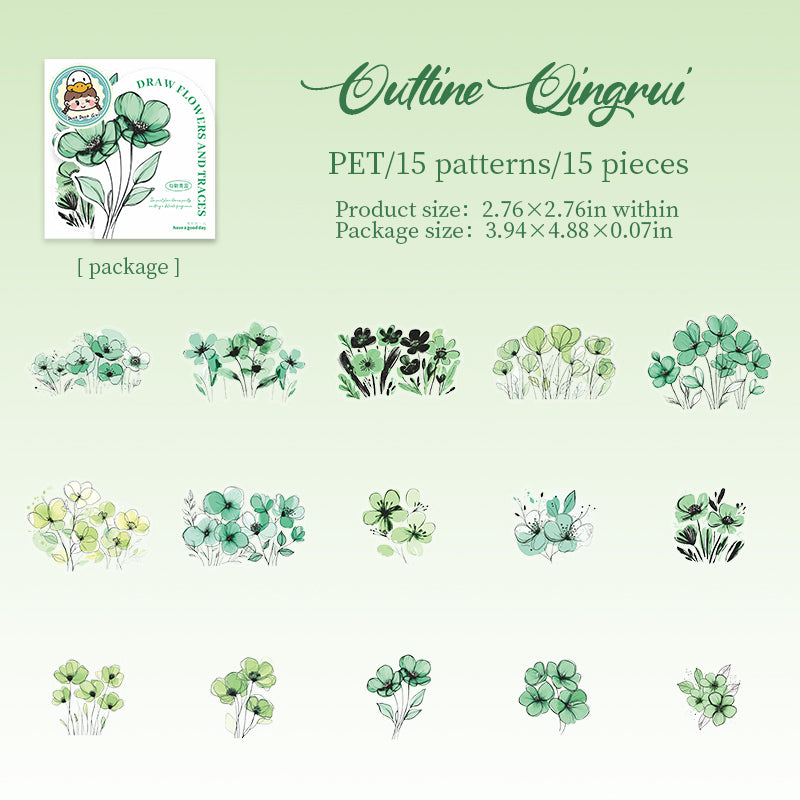 0623 Depict flowers PET Stickers -15Pcs each pack