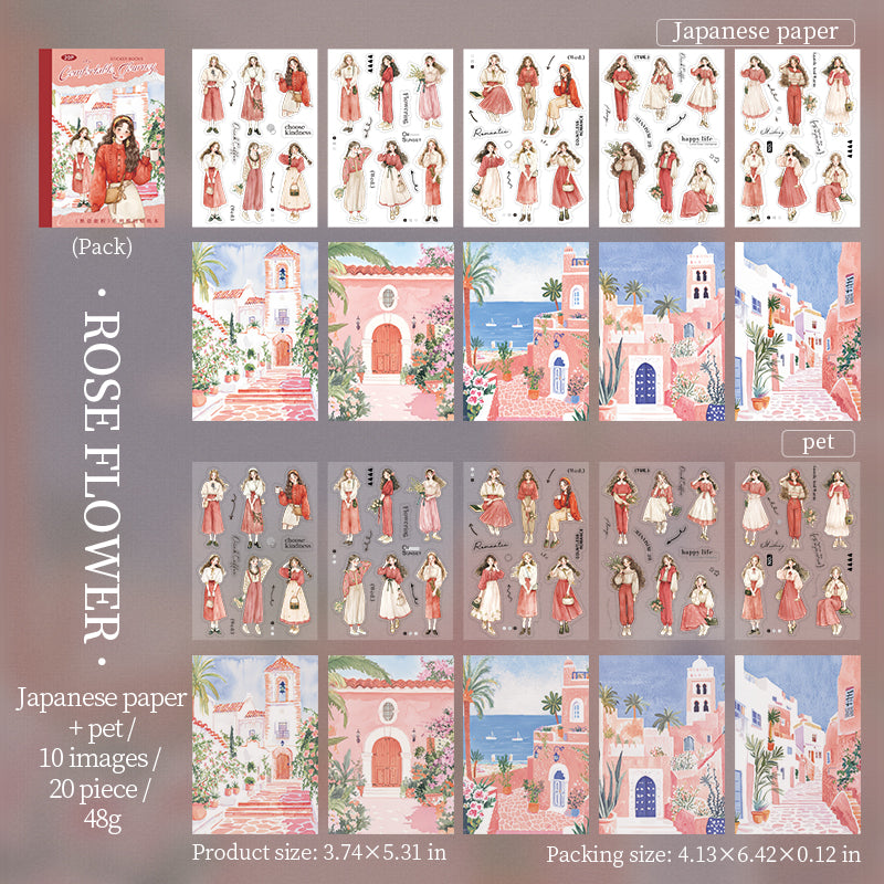 0622 Travel Girl PET & Washi pre-cut Sticker Book -20Pcs each pack