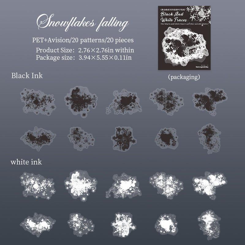 1022 Black and white traces PET sticker -20Pcs each pack