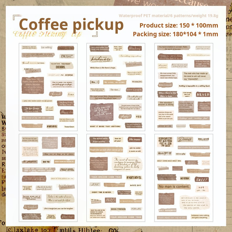 0619 Time Text Precut PET Sticker -6Pcs each pack