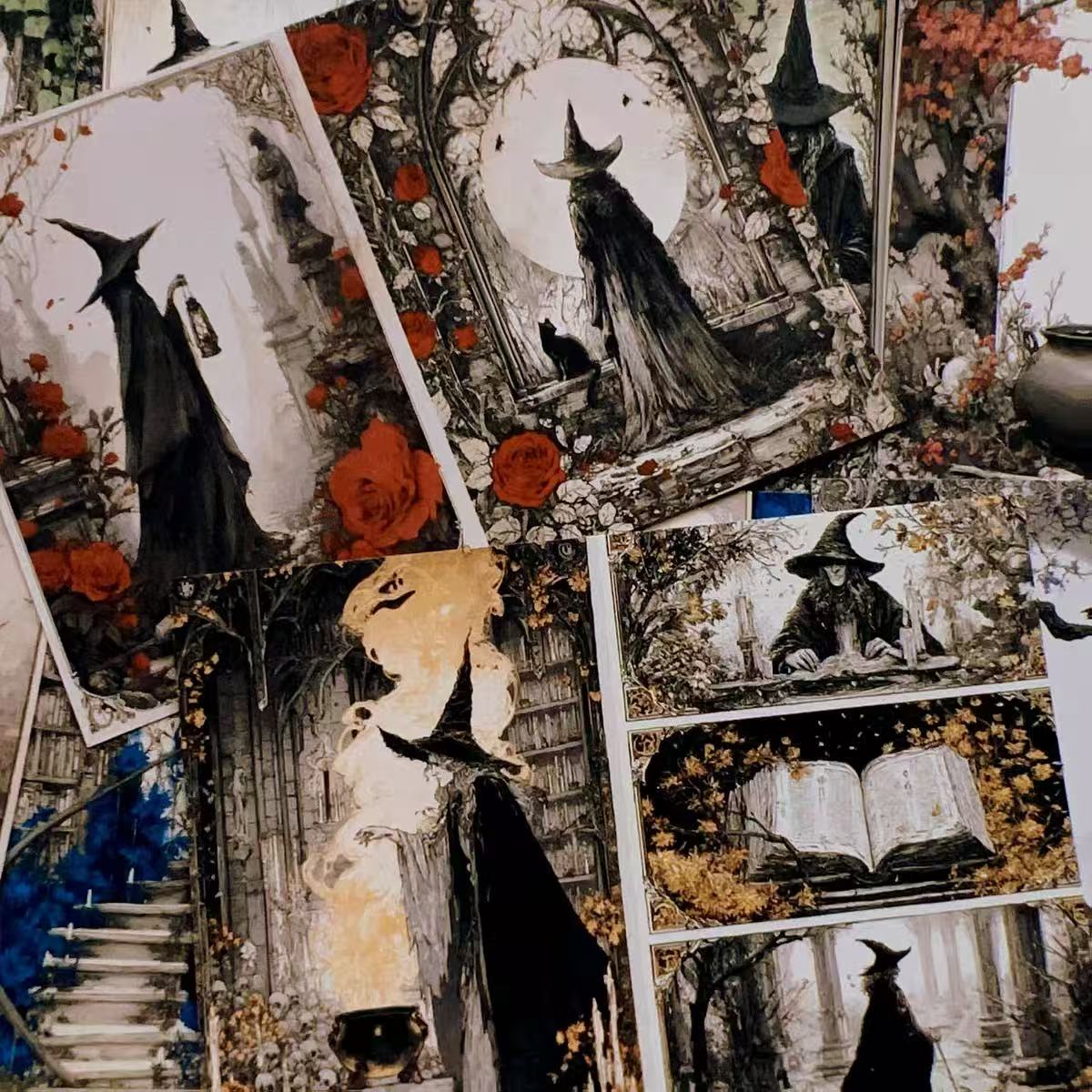 A4 size Vintage Dark Magic Style paper 4 pcs (Uncut, with white borders)