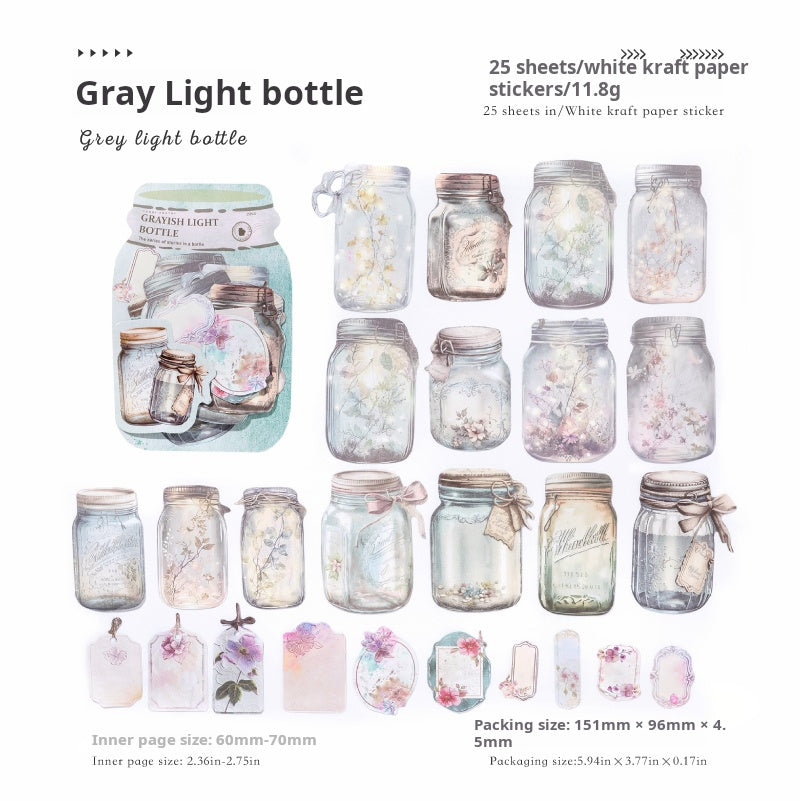0803 Vintage bottles Solid Sticker -25Pcs each pack