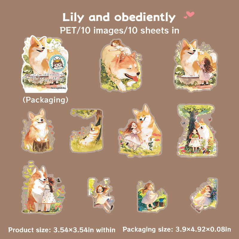 0731 Girl and pet PET Sticker -10Pcs each pack