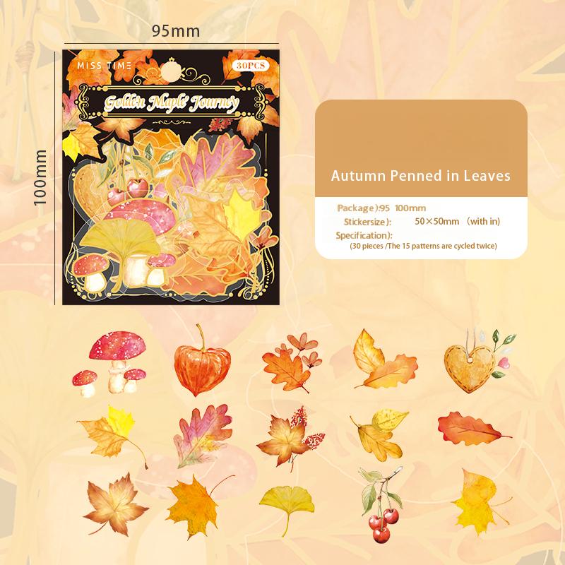 0918 Maple leaf PET Sticker -15Pcs each pack