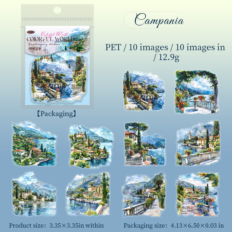 0727 Colorful world PET Sticker -10Pcs each pack