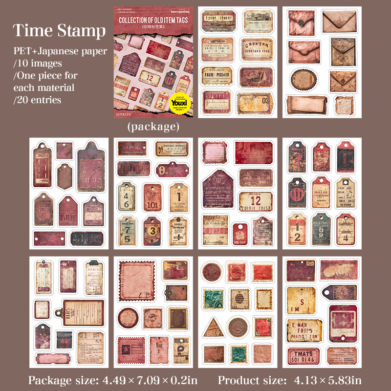 0723 Vintage old things PET & Washi *pre-cut Sticker Book -20Pcs each pack