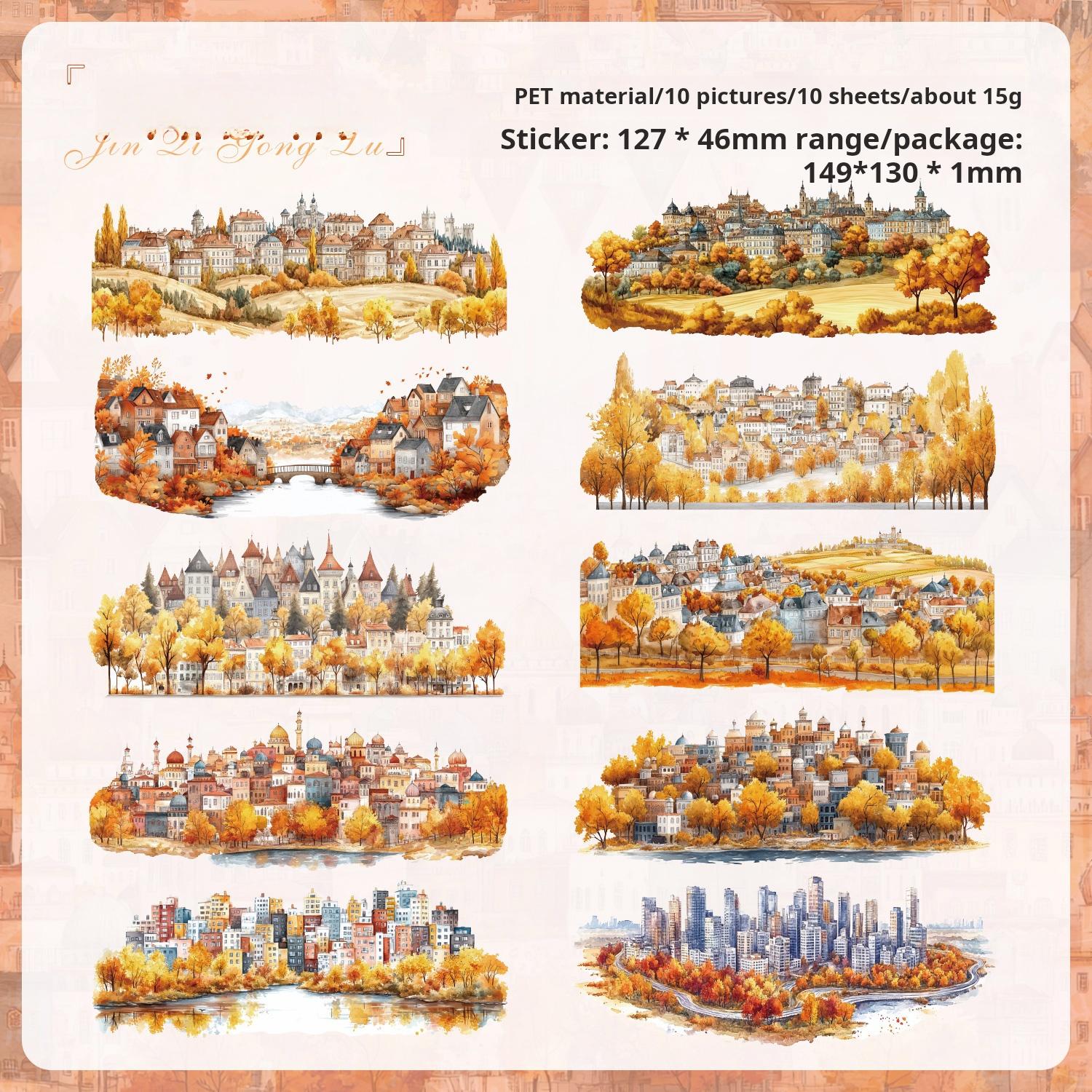0801 Small town PET Sticker -10Pcs each pack