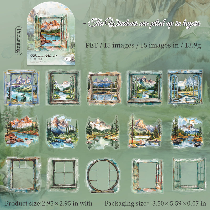 0803 Scenery outside the window PET Sticker -15Pcs each pack