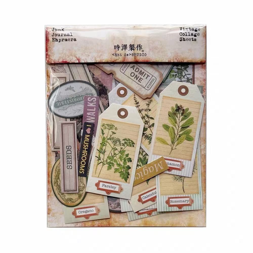 Vintage Botanical Labels Solid Stickers -46Pcs each pack