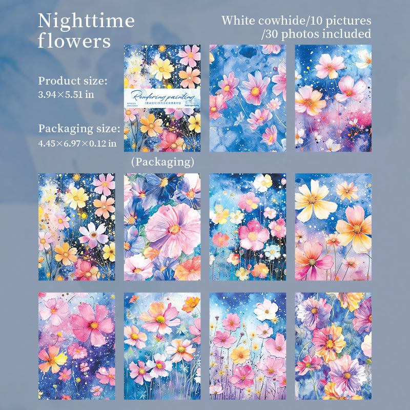 0826 Watercolor flowers Solid paper -30Pcs each pack