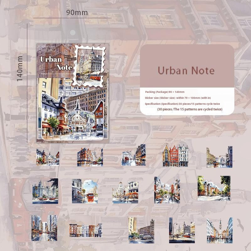 0622 Small town scenery PET Sticker -15Pcs each pack