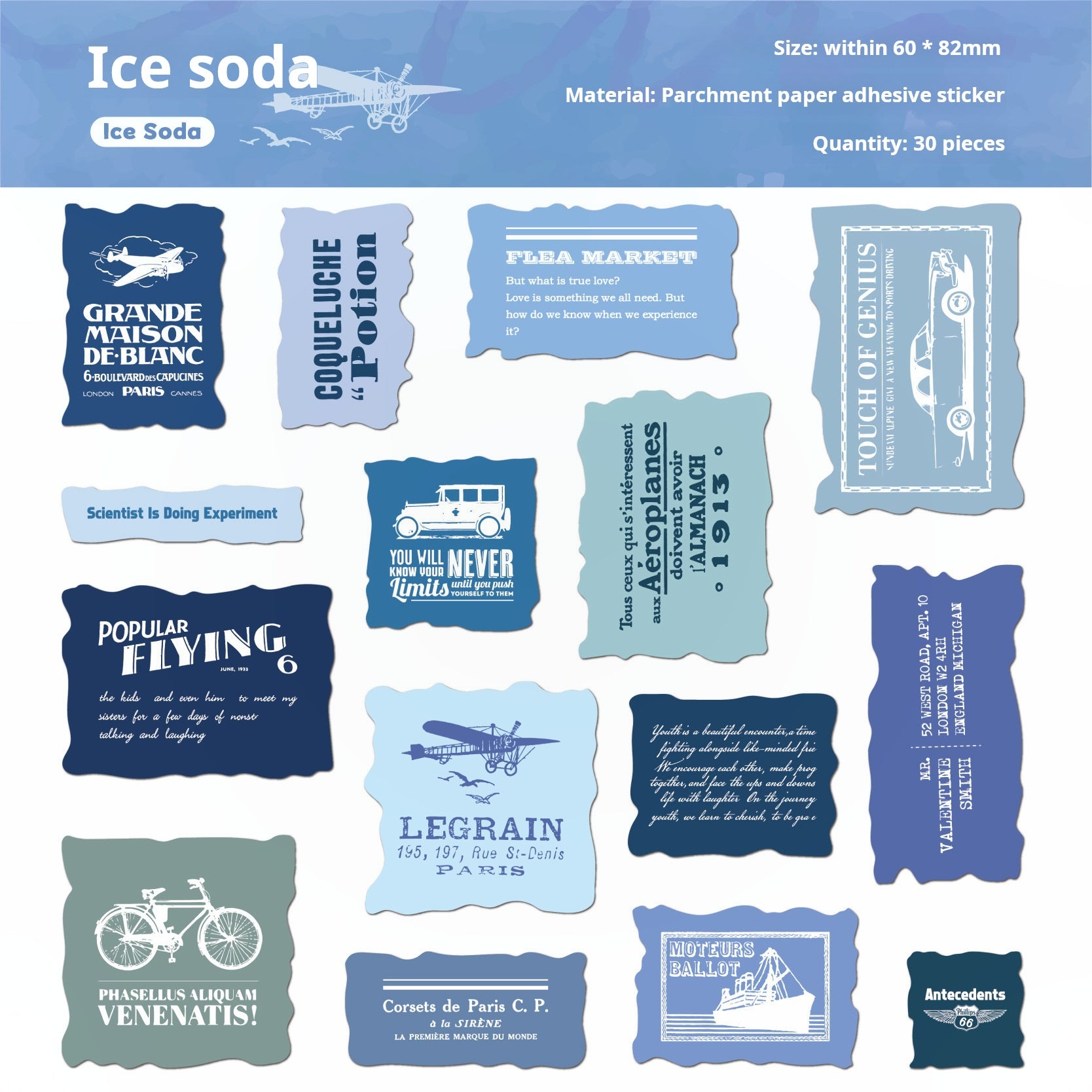 0620 Vintage label vellum paper Sticker -30Pcs each pack