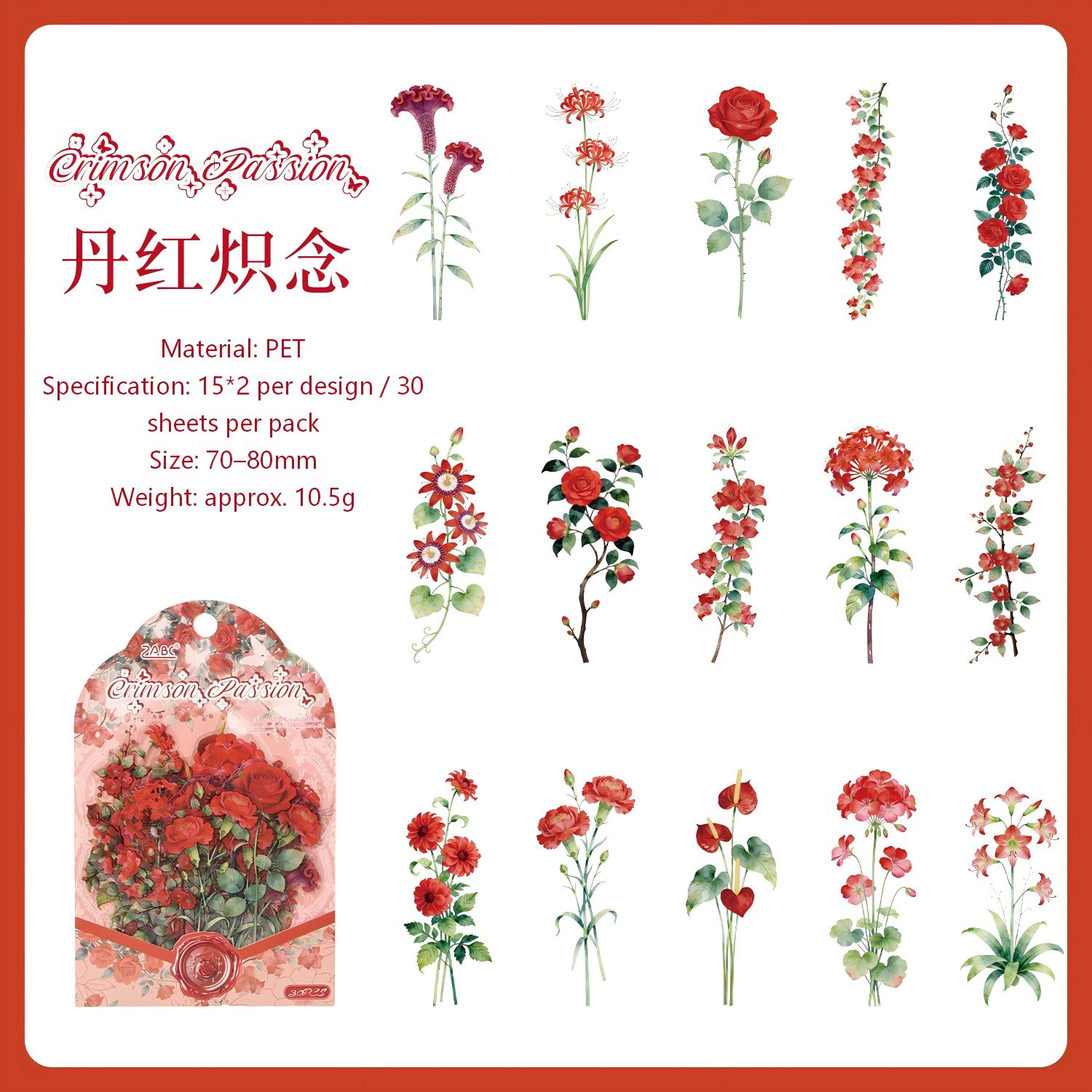 Colorful Flowers PET Stickers -30Pcs each pack