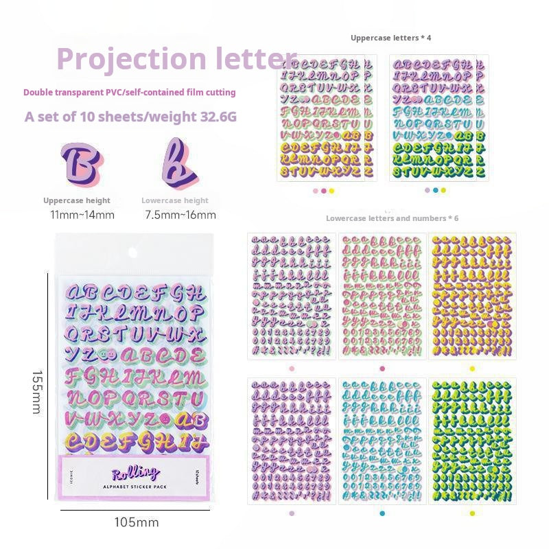 0617 Colored letters PET Sticker -10Pcs each pack