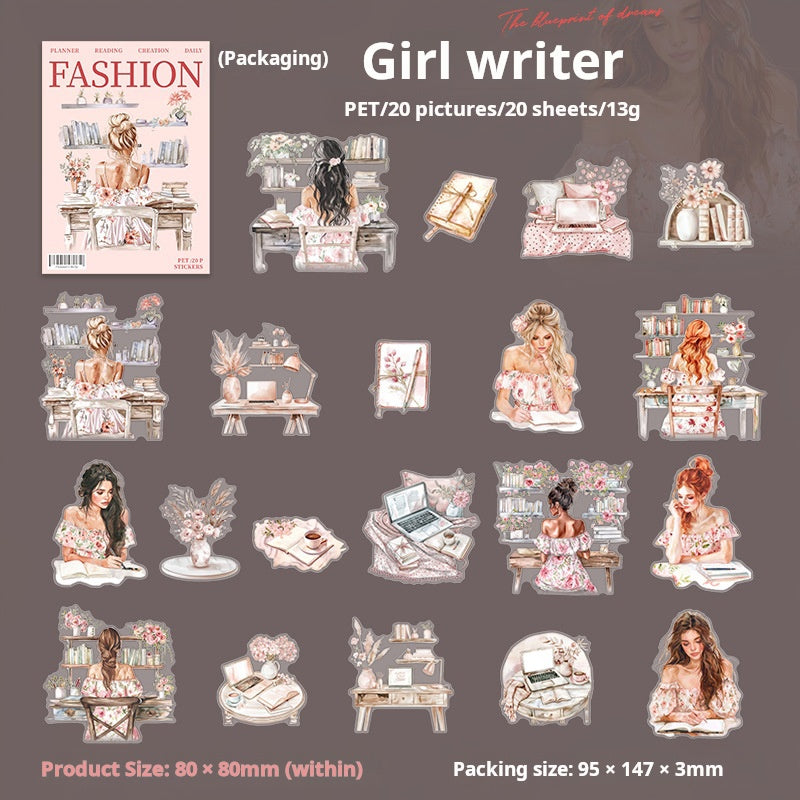 0714 Girl's daily life PET sticker -20Pcs each pack