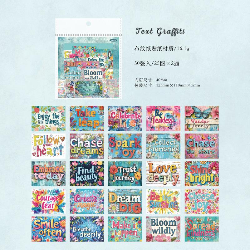 0615 Retro text Sticker -50Pcs each pack