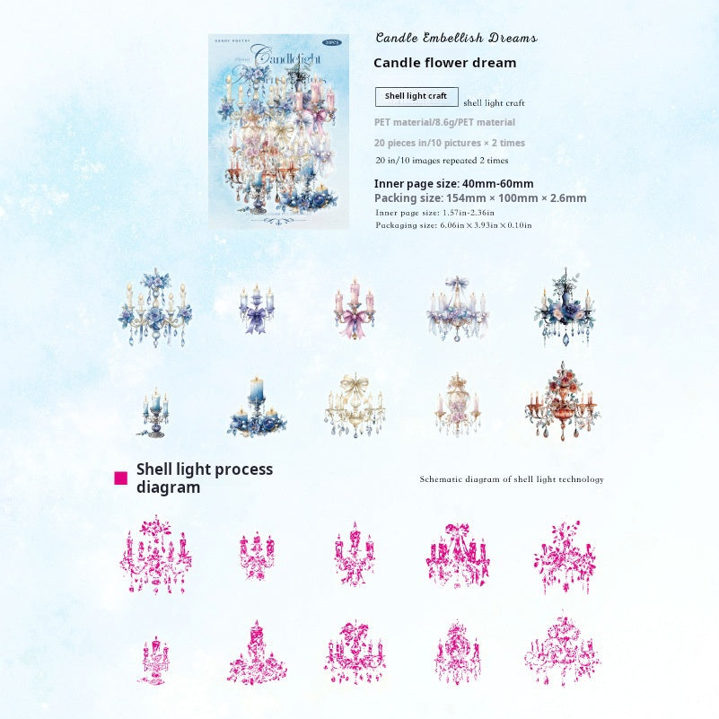 1018 Flower candle PET sticker -20Pcs each pack
