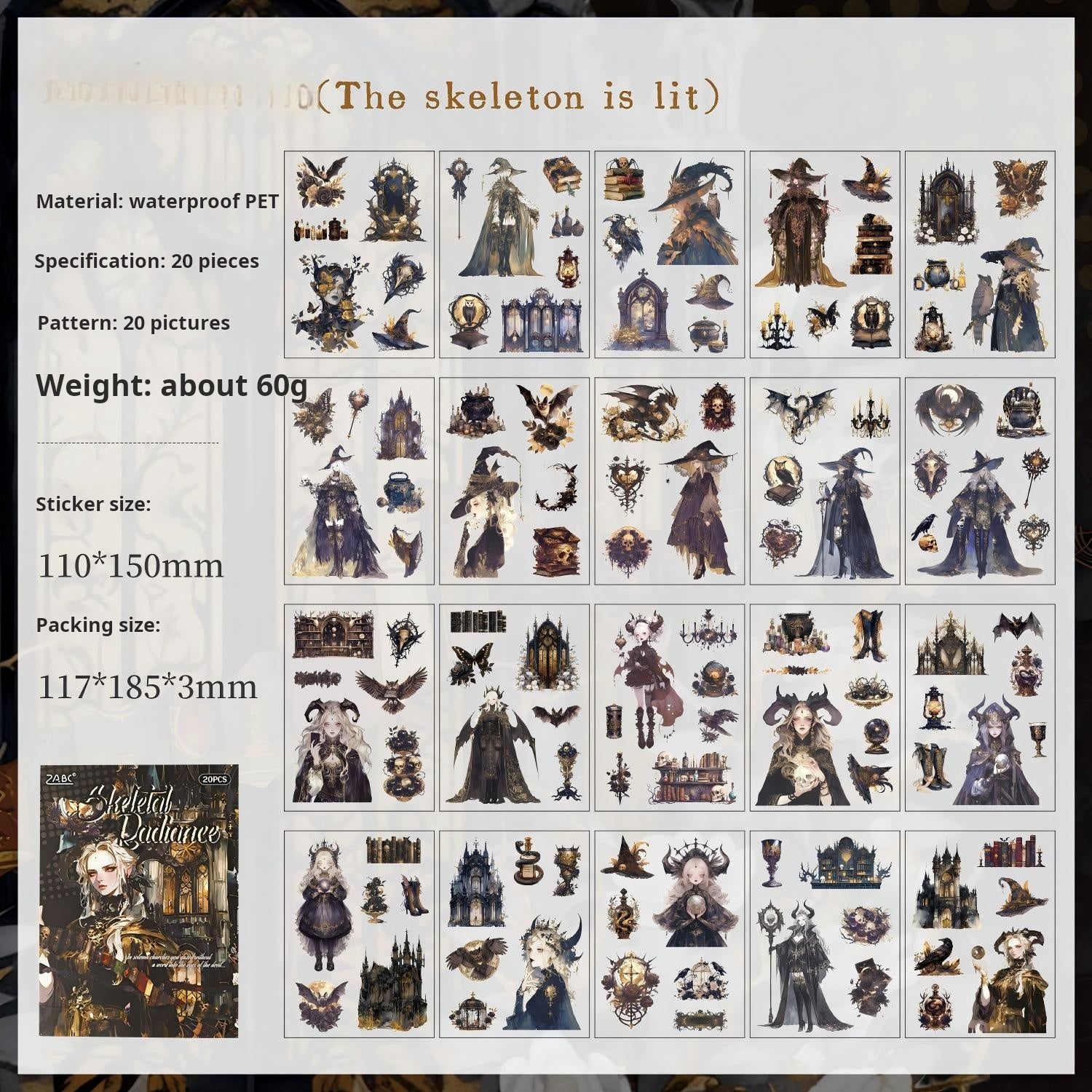 1111 Gothic Dark PET sticker book -20Pcs each pack