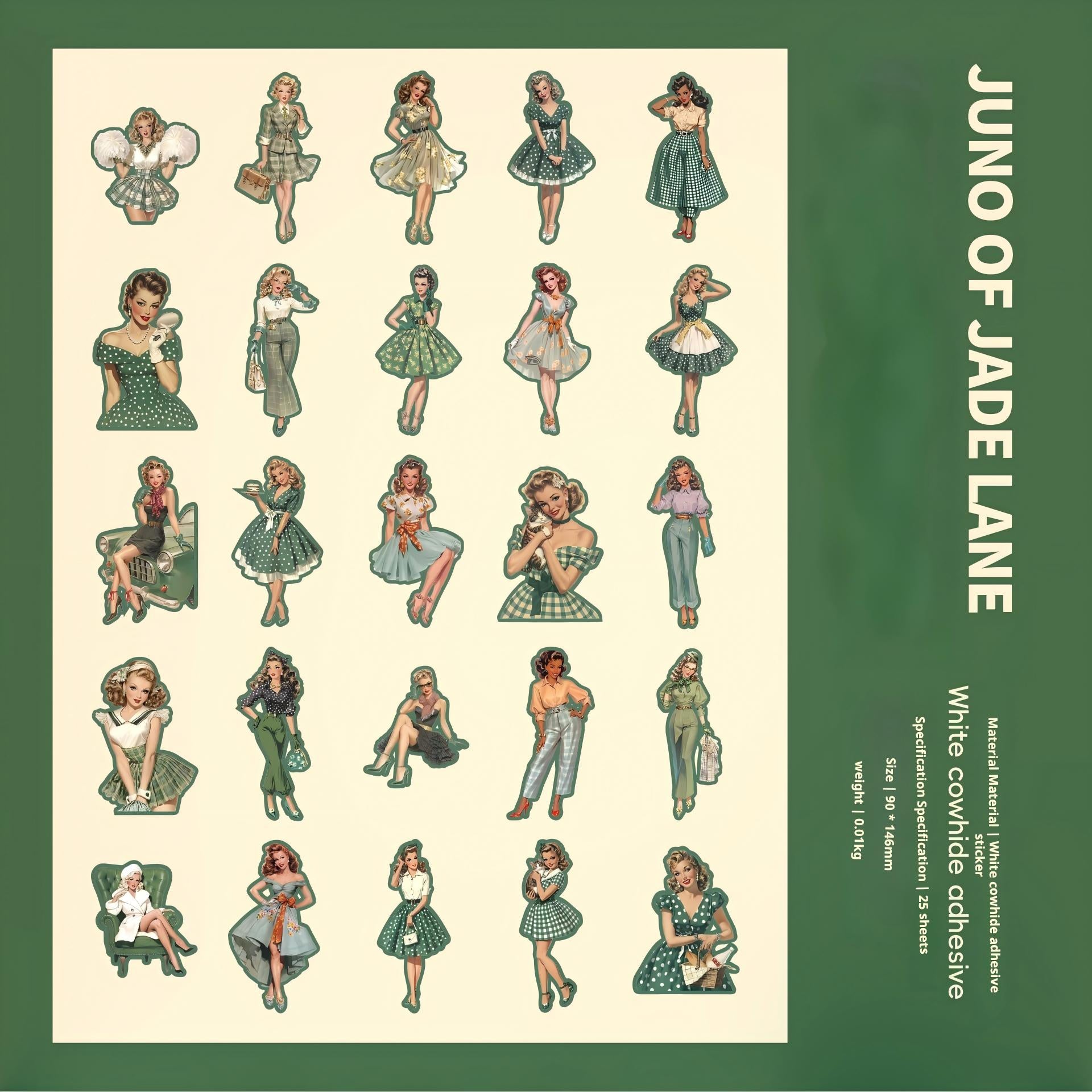 260114 Vintage beauty Solid sticker -25Pcs each pack