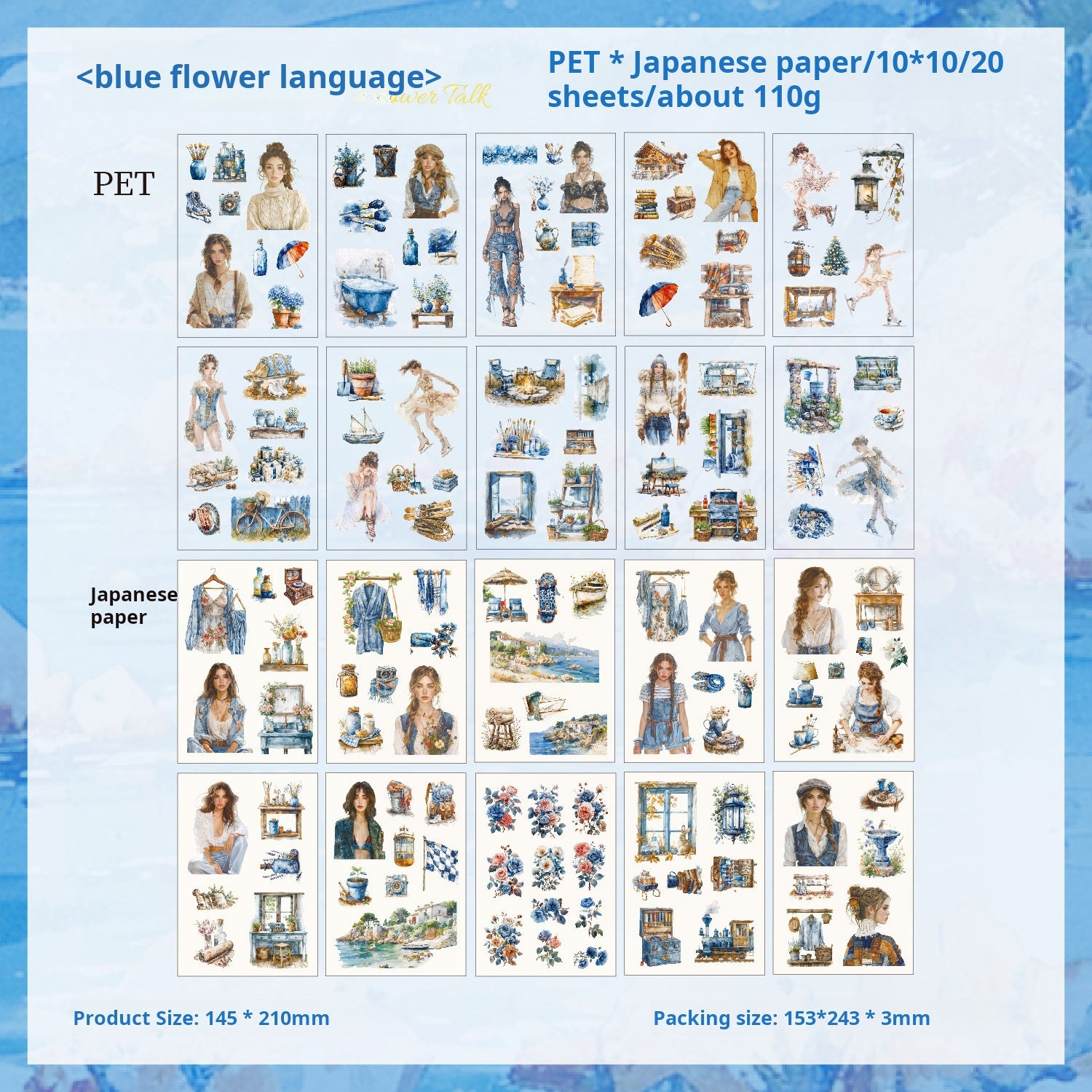 1222 Character PET & Washi sticker Book -20Pcs each pack