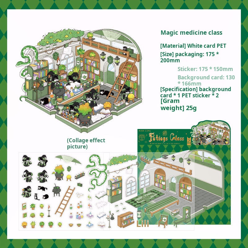 0526 Magic Cat Scene PET Sticker -2Pcs each pack