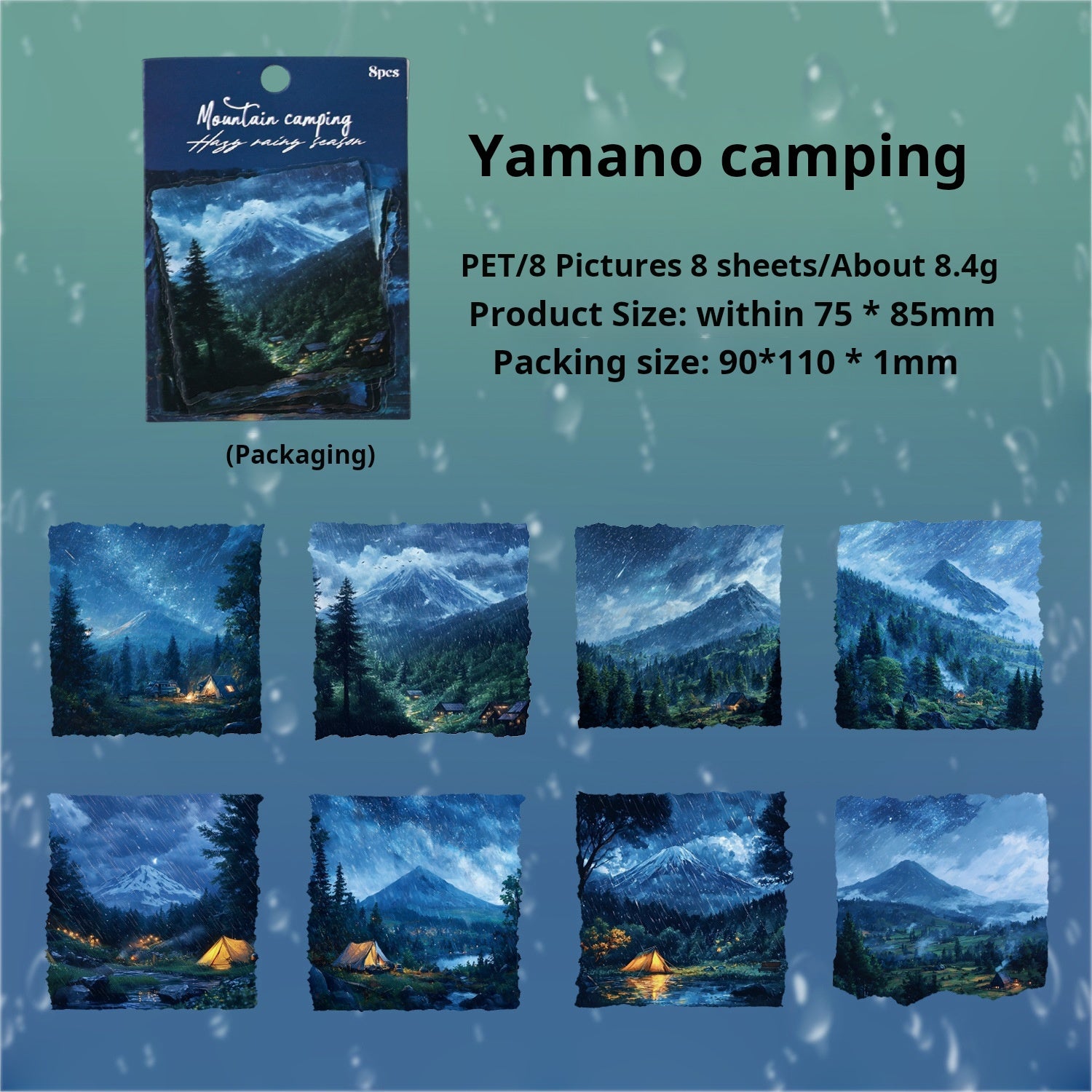0815 Rainy day PET Sticker -8Pcs each pack