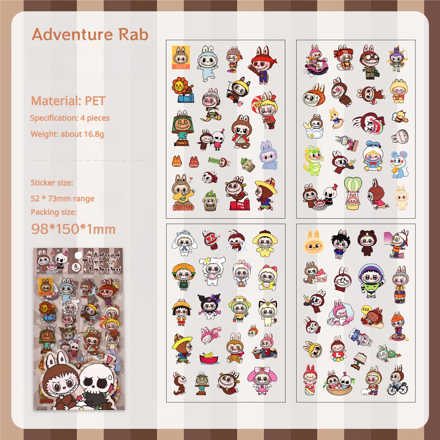 0810 Labubu PET Sticker -4Pcs each pack