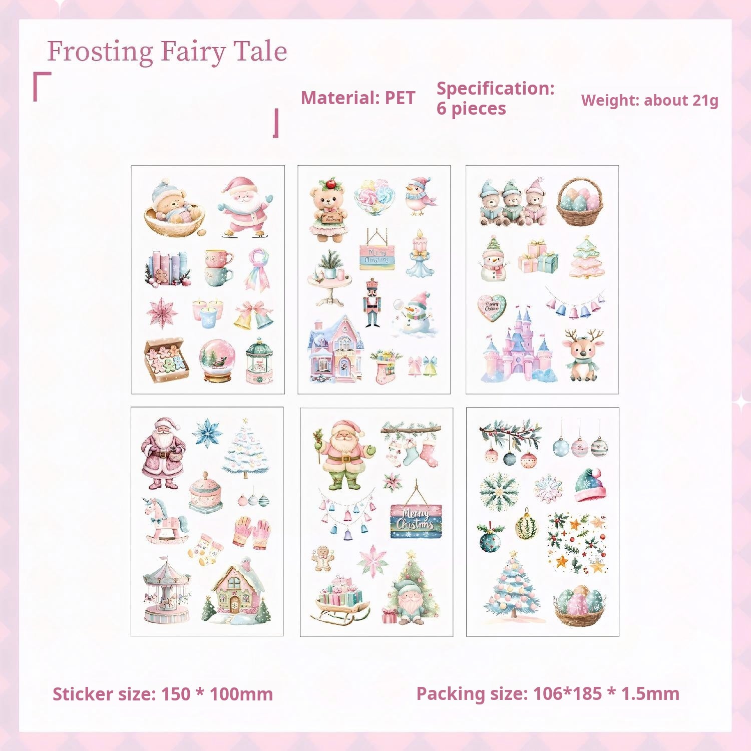 1111 Snowy night christmas PET sticker -6Pcs each pack