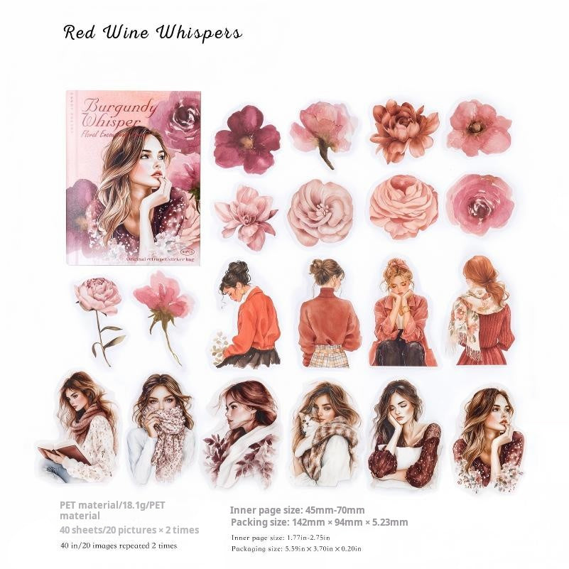 1206 Flower and girl PET sticker -40Pcs each pack