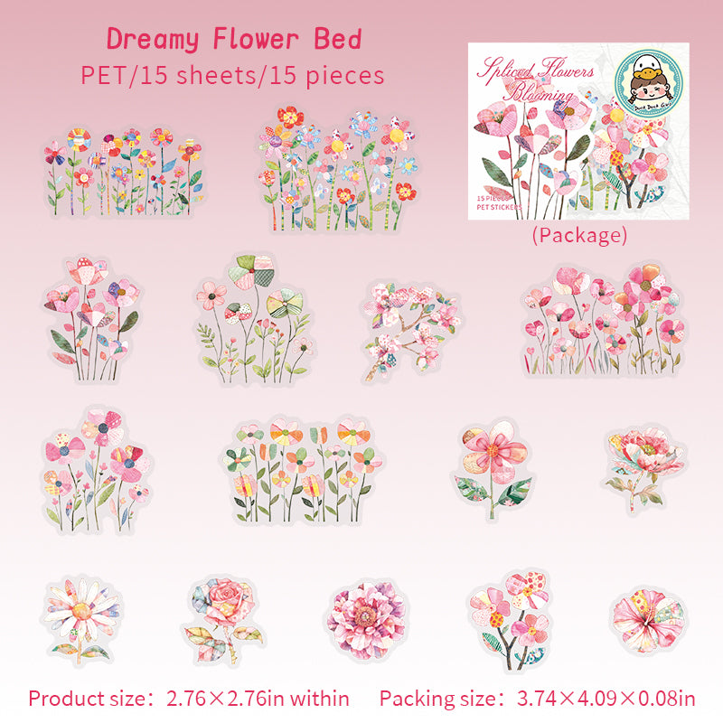 0623 Collage Flowers PET Stickers -15Pcs each pack