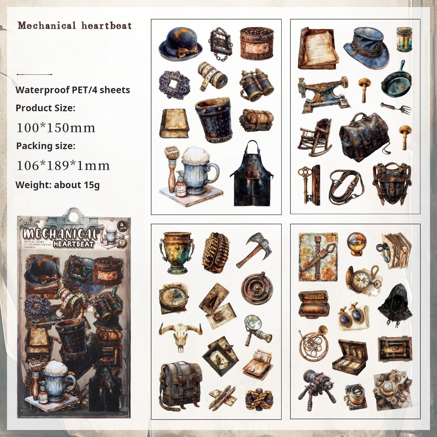 1216 Vintage items PET sticker -4Pcs each pack