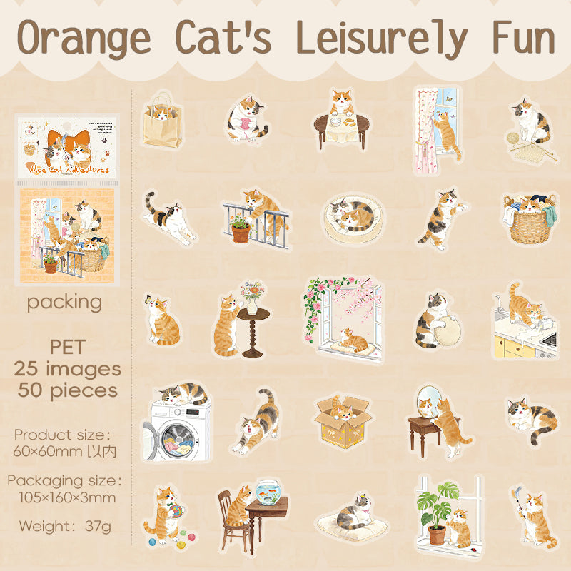 260314 The Cute Cat's Adventure PET Sticker -50Pcs each pack