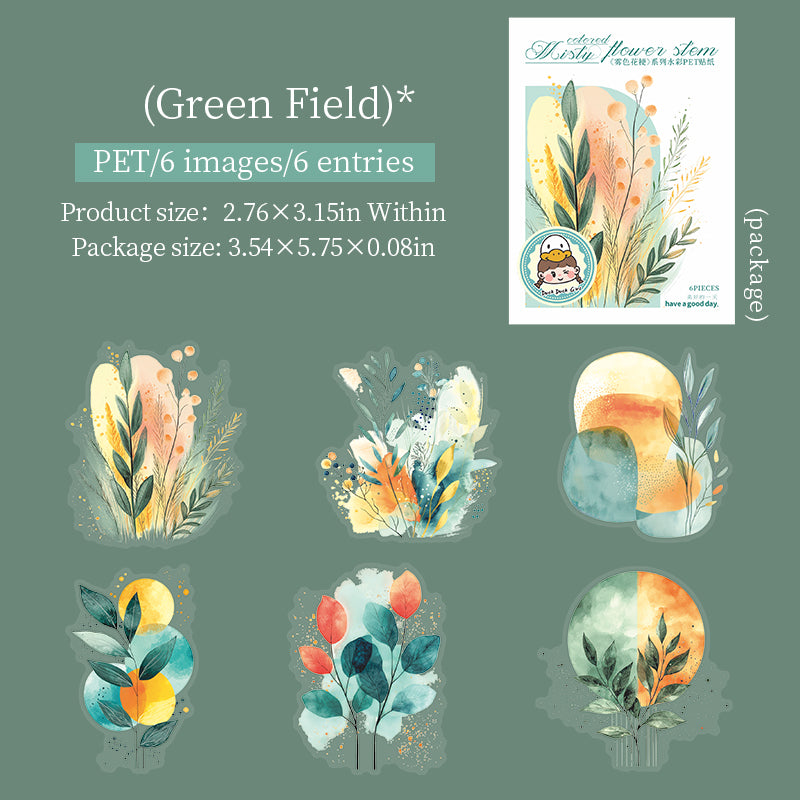 0731 Flowers and plants PET Sticker -6Pcs each pack