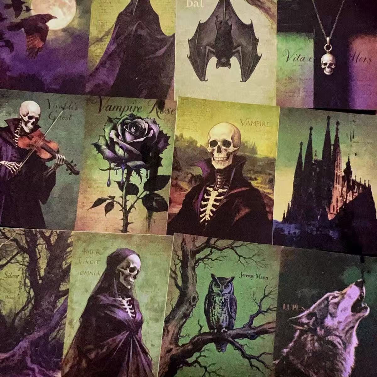 A4 size Vintage Gothic Skulls & Roses Style paper 3 pcs (Uncut, with white borders)