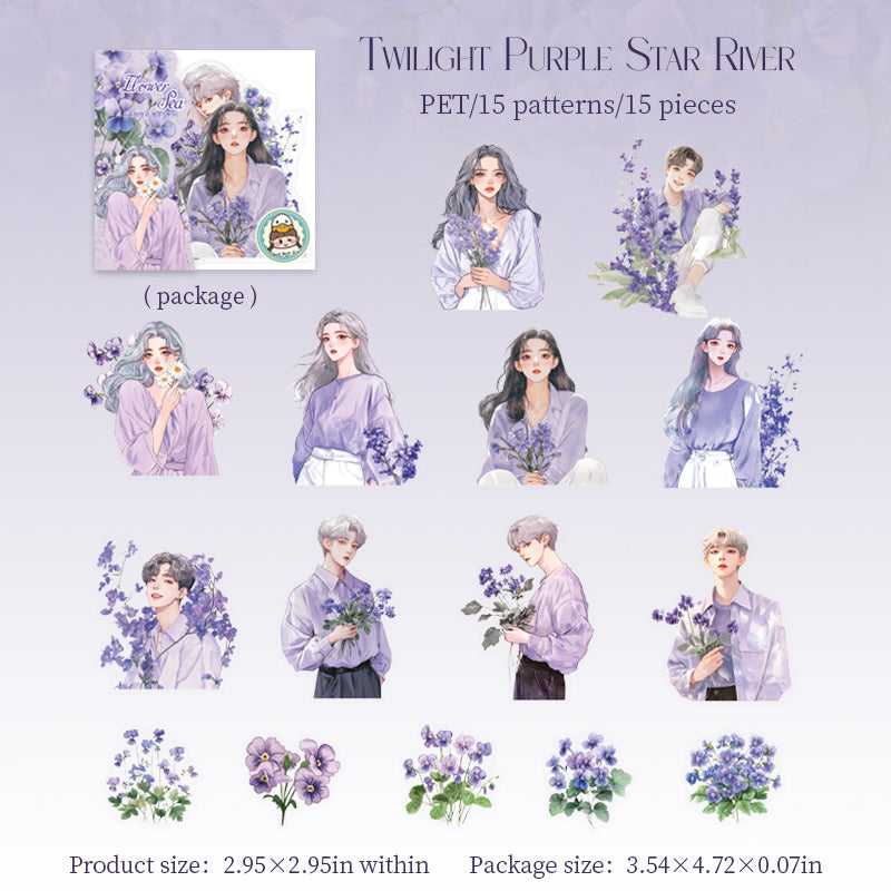 0617 Floral and Characters PET Sticker -15Pcs each pack