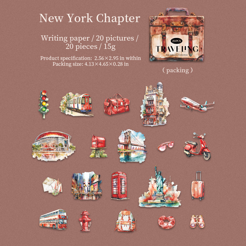 0602 Travel poetry collection cardstock sticker -20Pcs each pack