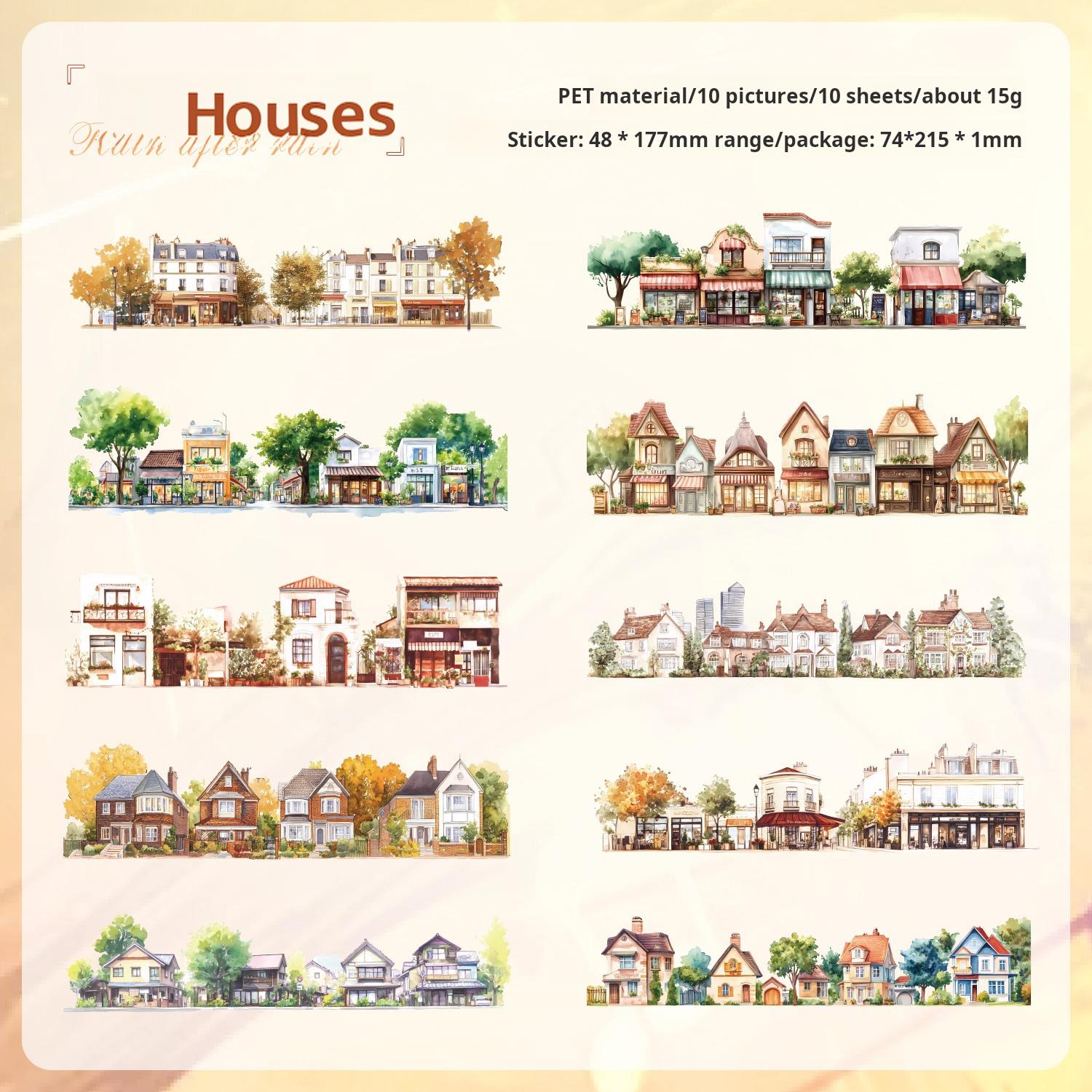 0729 Small town scenery PET Sticker -10Pcs each pack