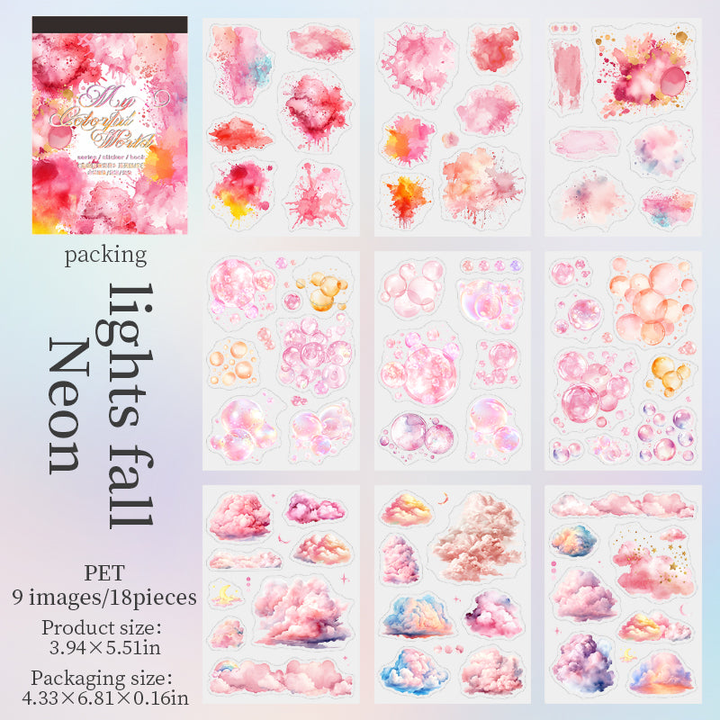 0622 Watercolor bubbles and clouds PET Sticker Book -18Pcs each pack