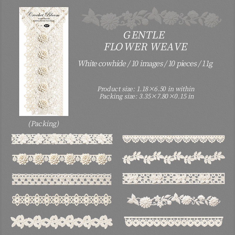 Crochet Floral Motifs Solid Stickers -10Pcs each pack