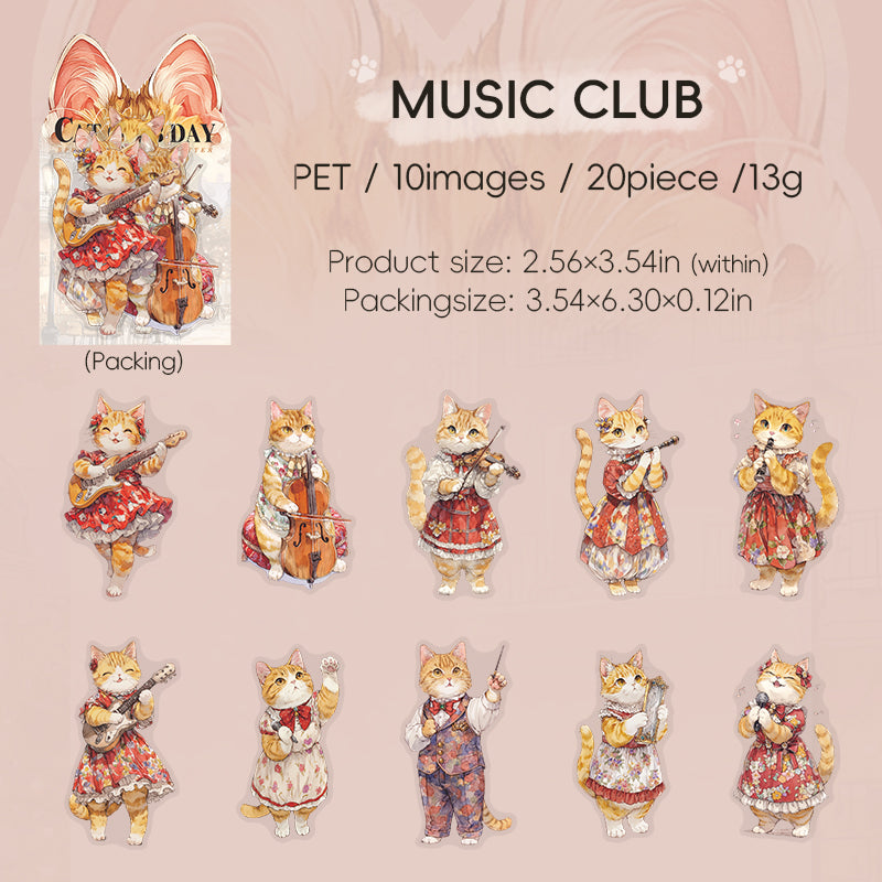 0727 Cat's Club Day PET Sticker -20Pcs each pack