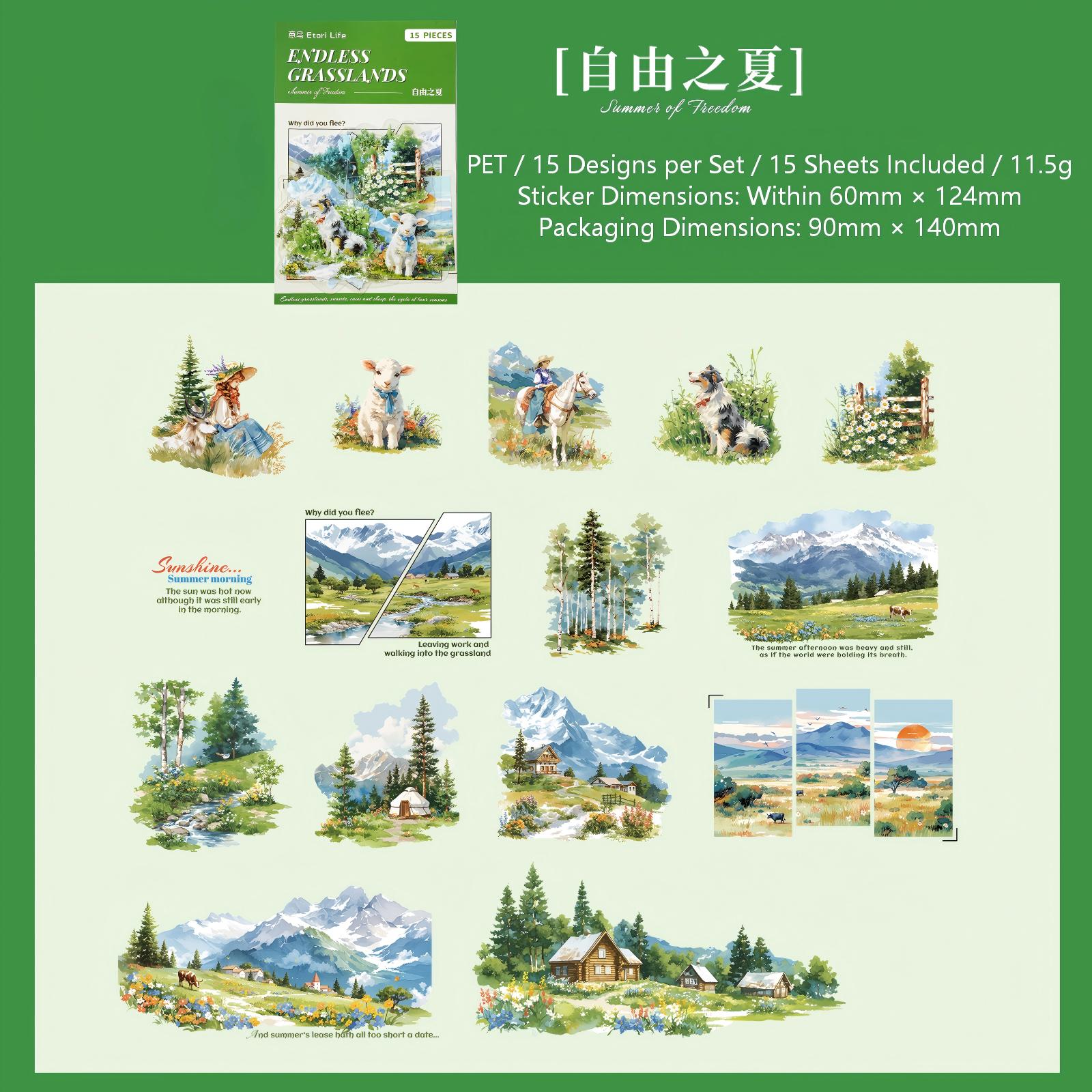 Endless Grassland PET Sticker -15Pcs each pack