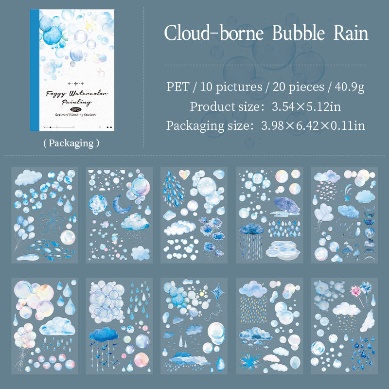 Foggy Watercolor Painting PET Sticker Book -20Pcs each pack