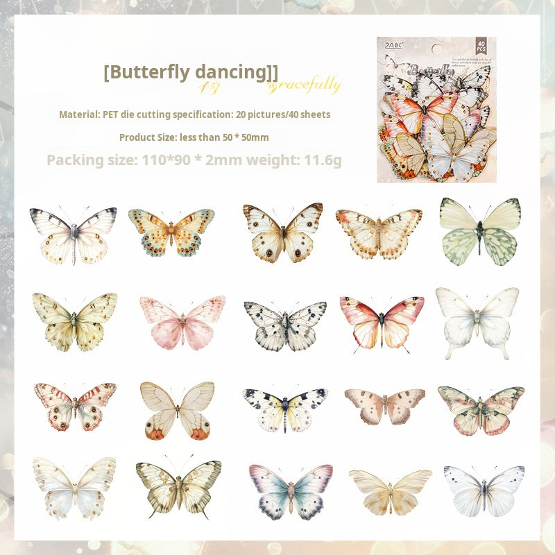 0619 Butterfly PET Sticker -40Pcs each pack