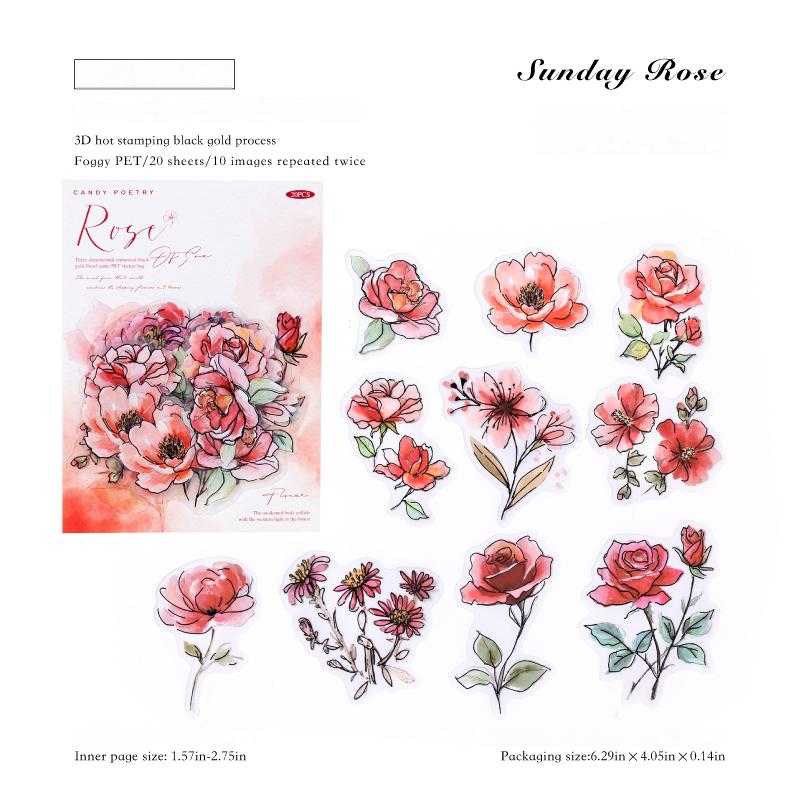 0827 Flowers PET Sticker -20Pcs each pack