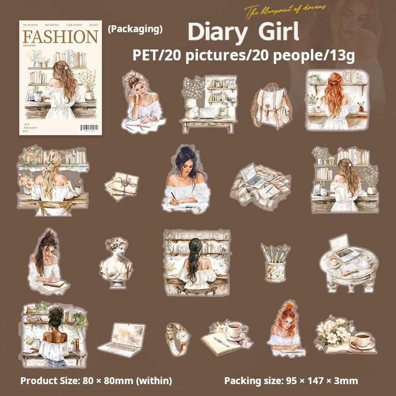0714 Girl's daily life PET sticker -20Pcs each pack