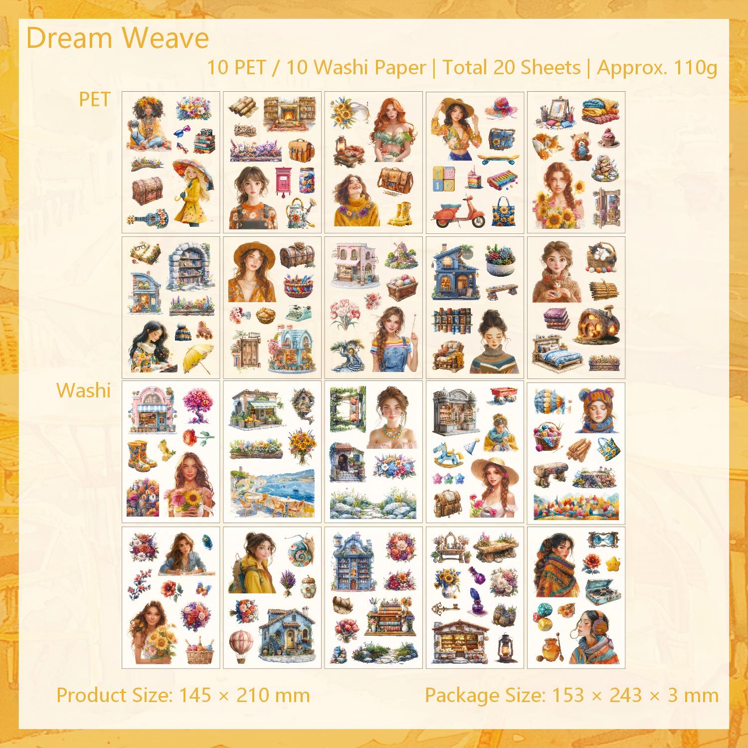 Cottagecore & Vintage Girl Sticker Book (PET & Washi) -20Pcs each pack