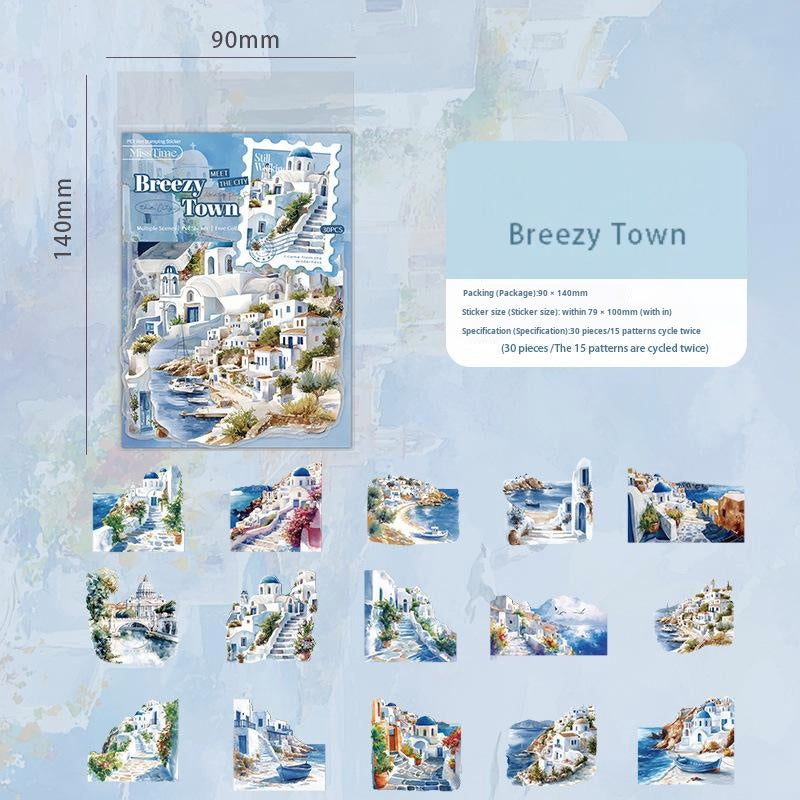 0622 Small town scenery PET Sticker -15Pcs each pack